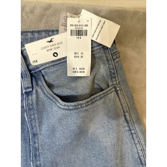 Women’ Hollister Curvy High Rise Mom Jeans Light Was Raw Hem Size 19R 34x27 NWT - Picture 5 of 16